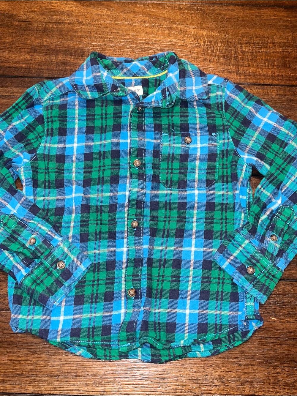 Kids Plaid Button-Up Shirt - Green & Blue
